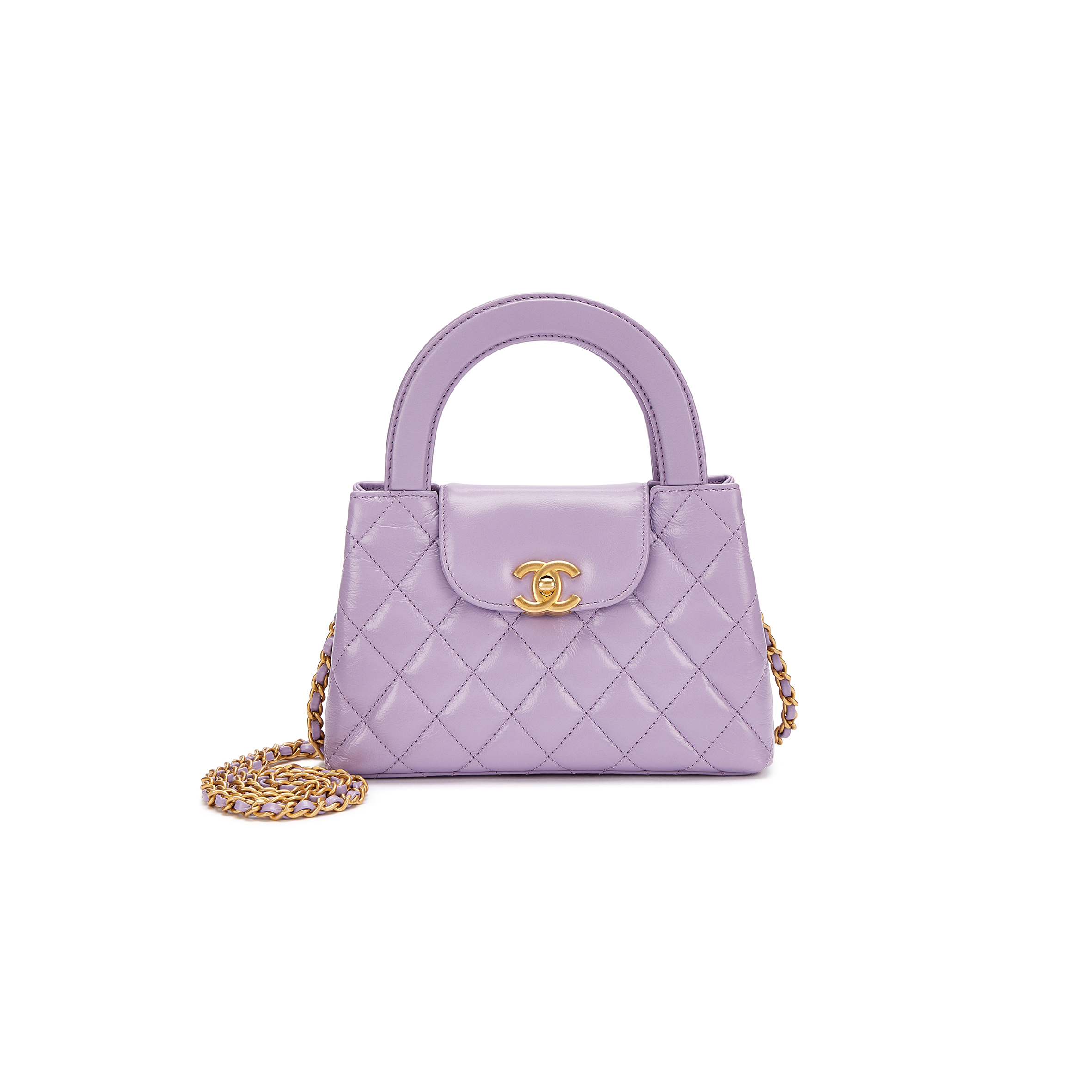 Ch*el master purple quilted calfskin mini kelly bag gold hardware as4416 (19*13*7cm)